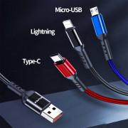 AWEI - CL-971 加粗充電線 三合一充電線 叉電線 編織線身 USB-A to Lightning+Type-C+Micro 2.4A 1.2米 -  (i1753)