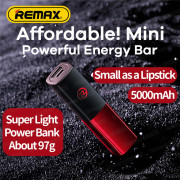 REMAX - RPP-299 5000mAh 口紅形狀 (大小) 超迷你 流動電源 尿袋 充電寶 移動電源 行動電源 流動充電器 行動充電器 外置電池 便攜電池 -  (i1905RD)