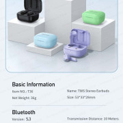 AWEi - T36 無線耳機 藍牙耳機 無線藍牙耳機 TWS真無線 運動藍牙耳機 跑步耳機 運動耳機 -  (多色選擇) (i1874)