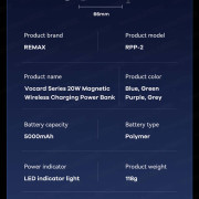 REMAX - RPP-2 5000mAh 超薄超輕巧無線磁吸充電器 無線充電 流動電源 尿袋 充電寶 移動電源 行動電源 外置電池 便攜電池 power bank - (多色選擇) (i1891)